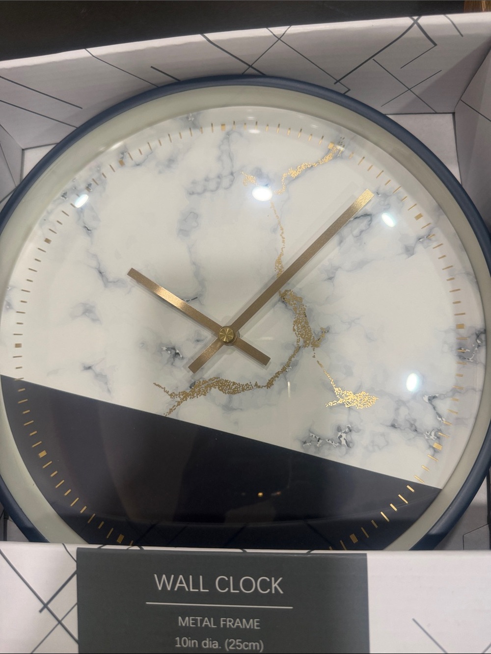 NWT - 10” Wall Clock Metal Perimeter with Marble and Gold Accents